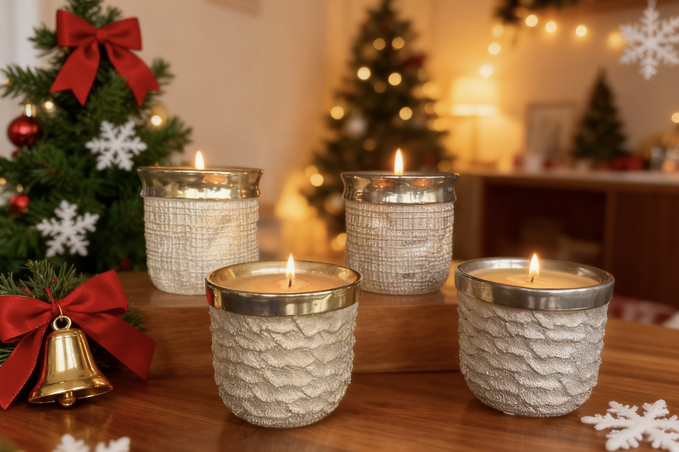 Xmas Round Metallic Ceramic Jar Candle